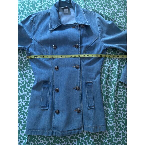 Vintage 80s 90s Nada Nuff Contempo Casuals demin double breasted blazer jacket M - Picture 5 of 16